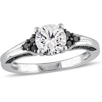 1- Carat T.G.W. Létrehozta a fehér zafírot és a carat t.w. Fekete gyémánt sterling ezüst eljegyzési gyűrű