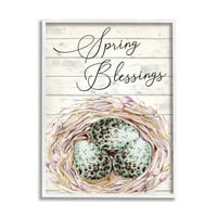 Stupell Spring Blessings madárfészek természet ünnepi festmény fehér keretes művészeti nyomtatási fal művészet