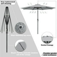 Lacoo 9 ' szürke terasz esernyő kültéri piaci asztali esernyő nyomógombos döntéssel, erős bordákkal