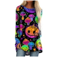 TKing Divat Hosszú ujjú felsők Női Crewneck Halloween nyomtatási ingek laza pulóver tunika blúz sötét lila 2XL