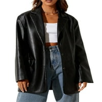 Domingbub PU bőr blézer dzsekik Vintage Klasszikus szilárd hajtóka laza kabátok Női felsőruházat Őszi Téli Női Bőr