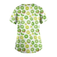 Női ingek Női Rövid ujjú V-nyakú gyümölcs nyomtatás Pocket Carer Top Fluoreszkáló zöld XXL