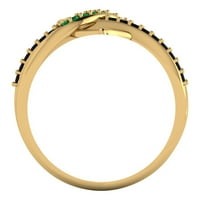 0. ct ragyogó kerek vágott szimulált smaragd 18k sárga arany Pasziánsz díszítéssel gyűrű mérete 9.75