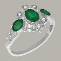 Brit gyártmányú 9k fehér arany természetes smaragd & gyémánt női évforduló gyűrű - méret opciók-Méret 12