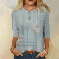 Női kék és csíkos ing Női Divat nyomtatott blúzok női divat nyári póló ujjú kerek nyak alkalmi felsők Szürke M