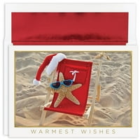 Papír Karácsonyi Kártyák & Megfelelő Borítékok Készlet Starfish Santa, 18 Csomag