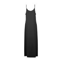 Női ruhák szilárd boka Hossza Maxi Ujjatlan alkalmi nyári kötőfék ruha fekete 3XL
