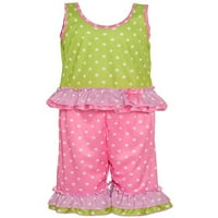 Laure Mer kislány rózsaszín Lime pöttyös fodros berendezés pizsama szett 2T