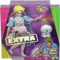 Barbie Extra divat baba csillogó megjelenés, rózsaszín & lila Fantasy Haj, kiegészítők & kisállat