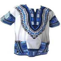 Abtel férfi nyári felsők törzsi Fesztivál Dashiki póló Laza illesztésű pólók Férfi Bohém ünnepi blúz Fehér Kék XL