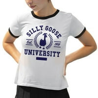 Silly Goose University Ringer Póló Unise Közepes Fehér Fekete