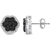 JewelersClub 1. Carat T.W. Fekete -fehér gyémánt sterling ezüst csap fülbevalók