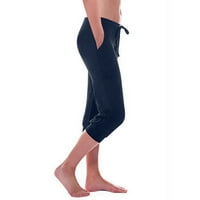 Elainilye divat női Capri jóga nadrág edzés Sportos Leggings Stretch derék gomb zseb jóga Tornaterem vágott nadrág