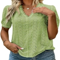 Cindysus Női Alkalmi Egyszínű póló női bő póló V nyakú Dailywear Csipke üreges laza pulóver