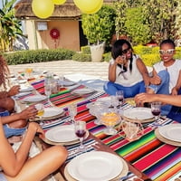 Asztali futó Mexikói parti esküvői dekorációkhoz szabadtéri piknikek étkezőasztal, Fringe Pamut kézzel szőtt Asztali