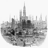 London Skyline, 1854. Nskyline London, Anglia. Fametszet, Angol, 1854. Poszter nyomtatás