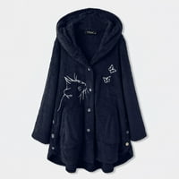 Női árok kabátok Női nyomtatott gomb plüss felsők kapucnis Laza kardigán gyapjú kabát téli kabát