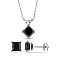 Miabella női karátos T.W. Hercegnő-vágott fekete gyémánt 10KT fehérarany pasziánsz fülbevaló és medálkészlet