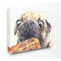 Stupell Industries mopsz és pizza vicces kutya kedvtelésből tartott állati akvarell festmény vászon fali művészet,