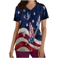 amidoa női munkaruha V nyakú Rövid ujjú blúz felsők Függetlenség Napja amerikai zászló ingek női csillag csíkos nyomtatás