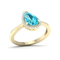 Imperial drágakő 10K sárga arany körte vágás svájci kék topaz ct tw gyémánt halo női gyűrű