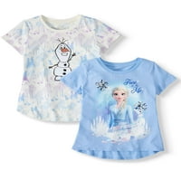 Disney fagyasztott lányok Elsa vagy Anna Flip Sequin & Foil grafikus pólók, 2-Pack, Méret 4-16