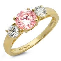 1.5 ct kerek vágott rózsaszín szimulált gyémánt 14K sárga arany évforduló eljegyzési kő gyűrű mérete 10