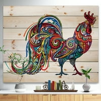 Designart „Cockerel Farm Animal” parasztházfestési állatok festési nyomtatás természetes fenyőfára