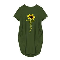 Női ruhák Clearance virágos kerek nyakkivágással A-Line Midi ruha, Laza Rövid ujjú nyári ruha zöld 3XL