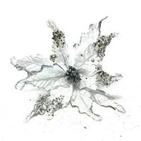 Allgala 6-PK Glitter és flitter díszített szövet Mikulásvirág mesterséges karácsonyi virág klipekkel-ezüst-XF93302