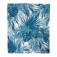 Dobd takaró meleg hangulatos nyomtatási flanel trópusi dzsungel növények Minta indigó kék Fönni Pálma levelek kényelmes