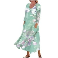 GDfun Női alkalmi kényelmes Virágmintás háromnegyedes ujjú pamut Zseb ruha-női nyári ruhák midi hosszúságú őszi ruhák