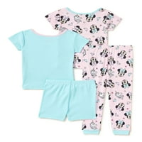 Minnie egér csecsemő és kisgyermek lányok rövid ujjú, rövidnadrág és nadrág pizsama, 4 darabos készlet, méretek 12m-4t.