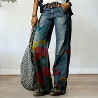 Női nadrág Női nadrág virágos nyomtatás gomb Zip Fly egyenes széles láb Streetwear tavaszi őszi Laza Fau Farmer Nadrág