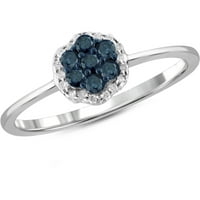 Carat T.W. Kék és fehér gyémánt klaszter gyűrű ezüstben