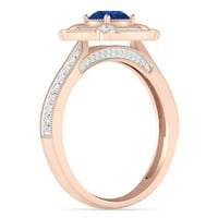 1. Karátos 10k Rózsa arany kék zafír és gyémánt Vintage Halo eljegyzési gyűrű nőknek-ideális eljegyzési gyűrű vagy