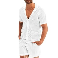 Jmntiy férfi nyári vakáció felső rövidnadrág kétrészes kardigán rövid ujjú hálós kötött ing rövidnadrág sportruházat