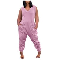 Cargo nadrág Női Női Alkalmi Egyszínű Ujjatlan Plusz méretű Jumpsuit zsebekkel nadrág női Pink 5XL