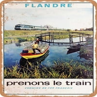 Fém jel-Flandria, vonattal francia Vasutak Vintage Ad-Vintage rozsdás megjelenés