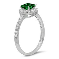 1. ct ragyogó hercegnő vágott szimulált smaragd 14k fehér arany Halo pasziánsz ékezetes gyűrű SZ 7.5