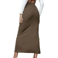 Női szoknya női sokoldalú fél szoknya egyszínű elasztikus csomagolva csípő szoknya Split Szoknya, kávé
