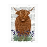 Fab Funky 'Highland Cow Bluebell Book Print' vászon művészet