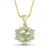 JewelersClub Carat T.G.W. Zöld ametiszt és fehér gyémánt akcentus 14K arany az ezüst medál felett, 18