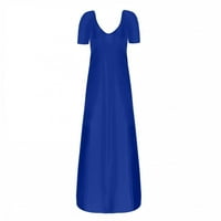 Fovien női nyári ruha plusz méretű mély V-nyakú Standard Fit Rövid ujjú szilárd Maxi Party ruha Kék L