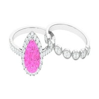 Lab nőtt rózsaszín zafír gyűrű szett Moissanite a nők, Designer gyűrű szett, ezüst, US 13.00