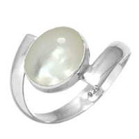 Sterling Ezüst Gyűrű A Nők-Teens Fehér Természetes Gyöngyház Drágakő Ezüst Gyűrű Április Birthstone Boho Ezüst Gyűrű