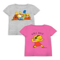 A Simpsons Girls rövid ujjú grafikus pólók, 2-Pack, Méret 4-18
