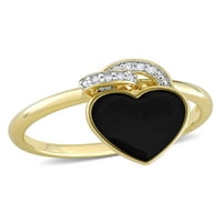 Miabella női gyémánt akcentus sárga arany flash bevont sterling ezüst fekete zománc szívgyűrű