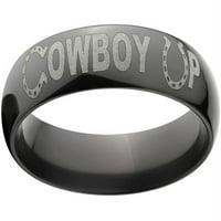 Félkerekű fekete cirkónium gyűrű cowboy up lézer kialakítással