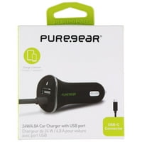 PureGear USB-C autós töltő Extra USB porttal-Fekete